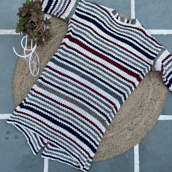 White Red Blue Korean Striped Knit Shrug, Long Shrug - Picture 12 of 12